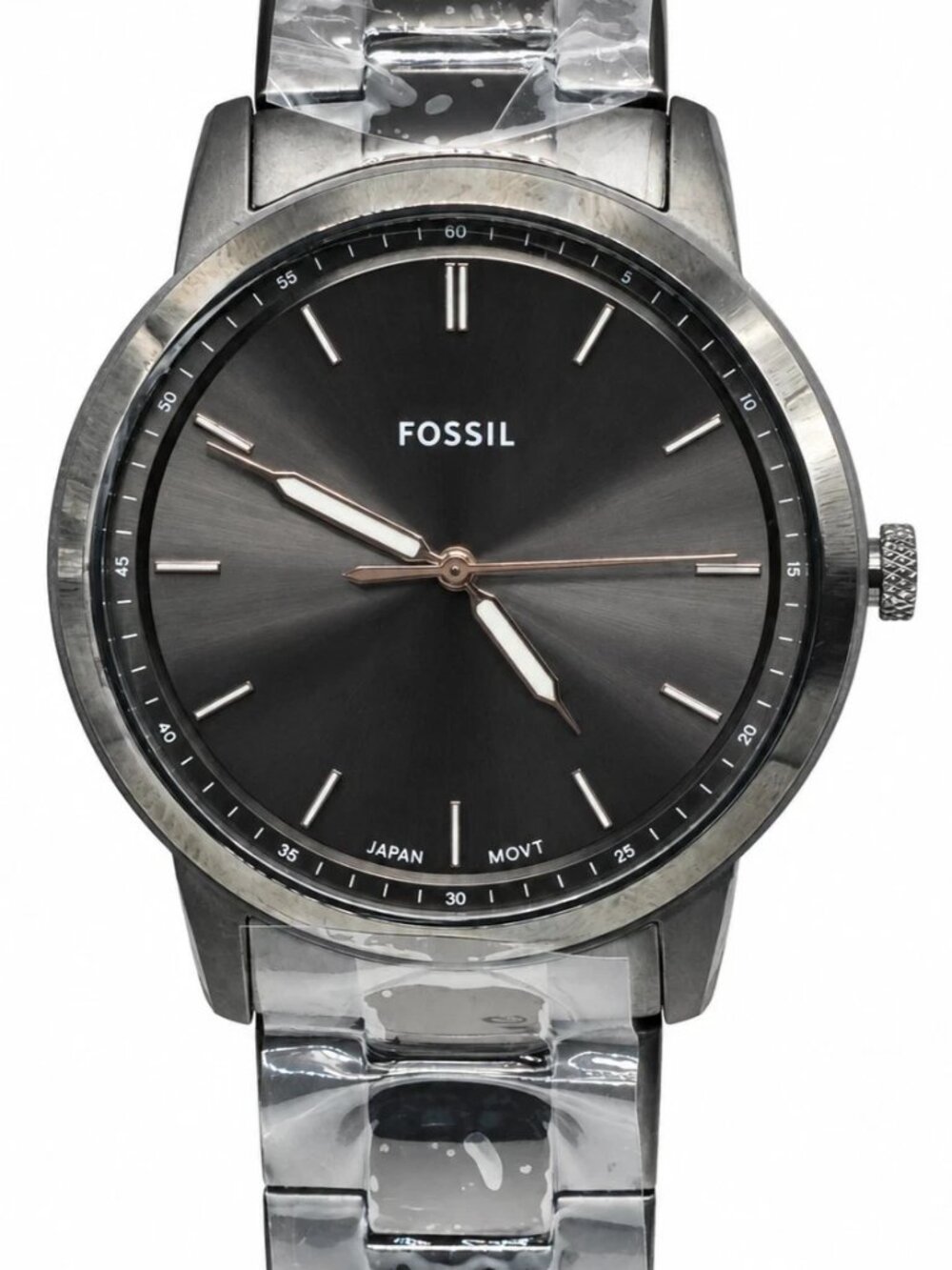 Fossil Minimalist FS5459 Mens Smoke Stainless Steel Gray Dial Quartz Watch 44mm